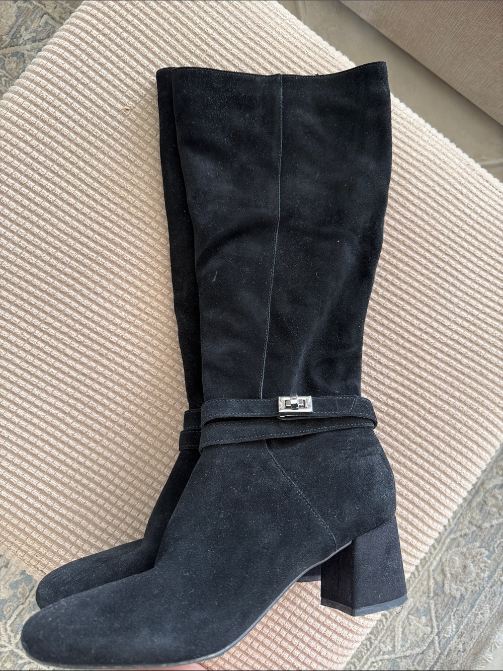 Blonde Size 8.5M  Waterproof Black Suede Tall Block Heel Boots - Women
